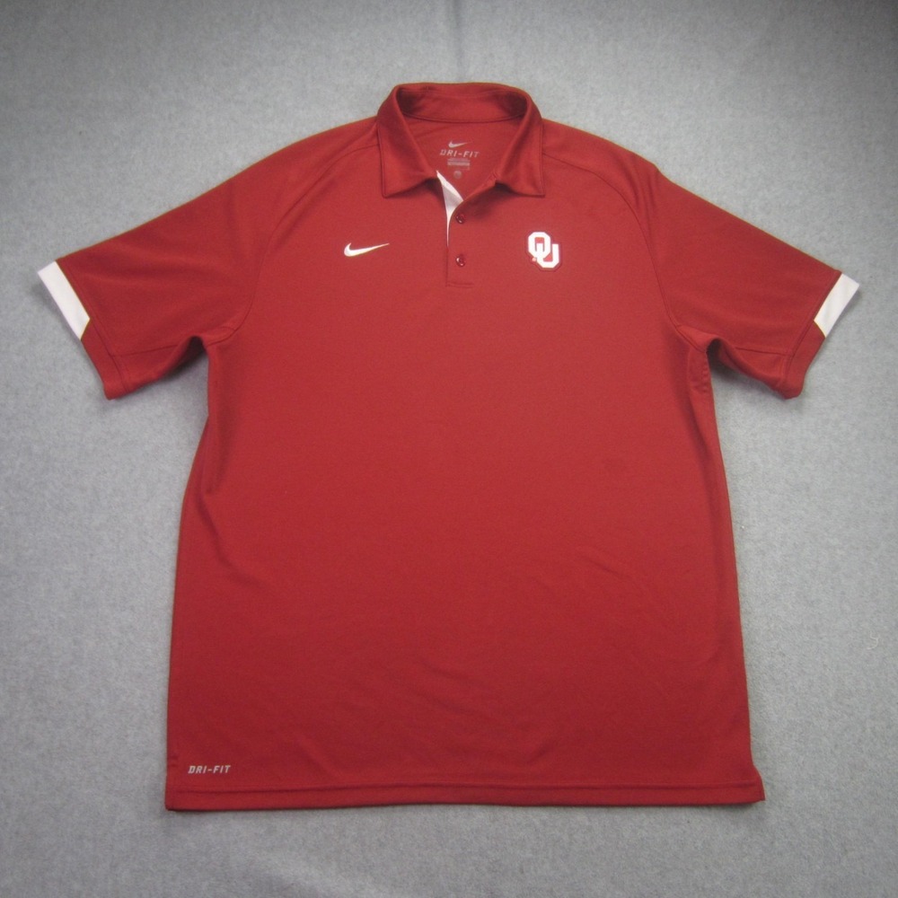 Oklahoma Sooners Nike Polo Mens Large Red Dri Fit Athletic Golf Shirt NCAA READ